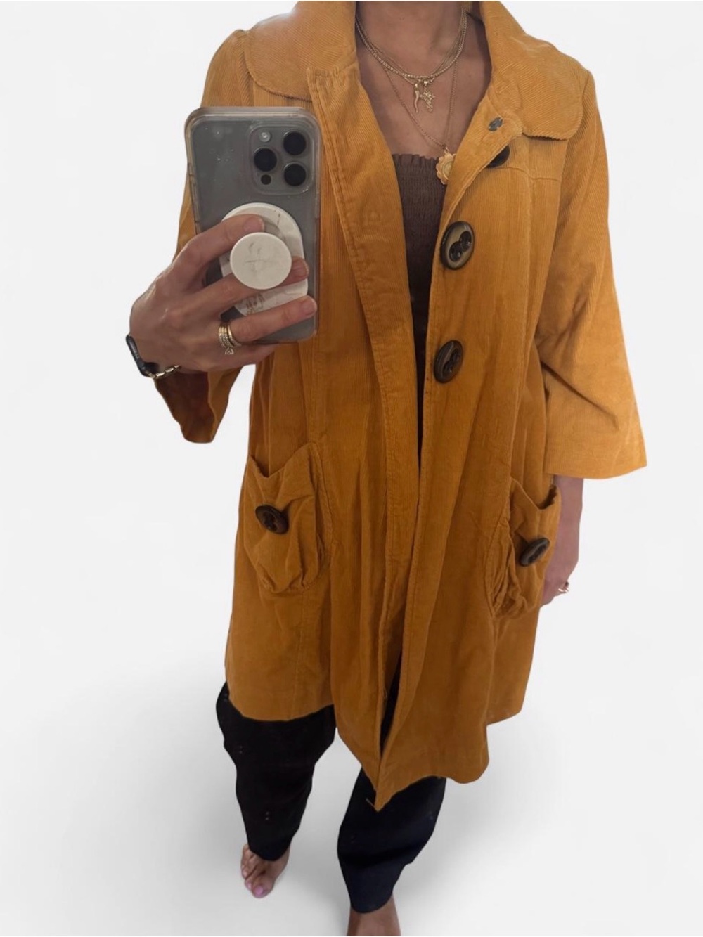 Jolt Vintage Mustard Corduroy Button-Front Coat